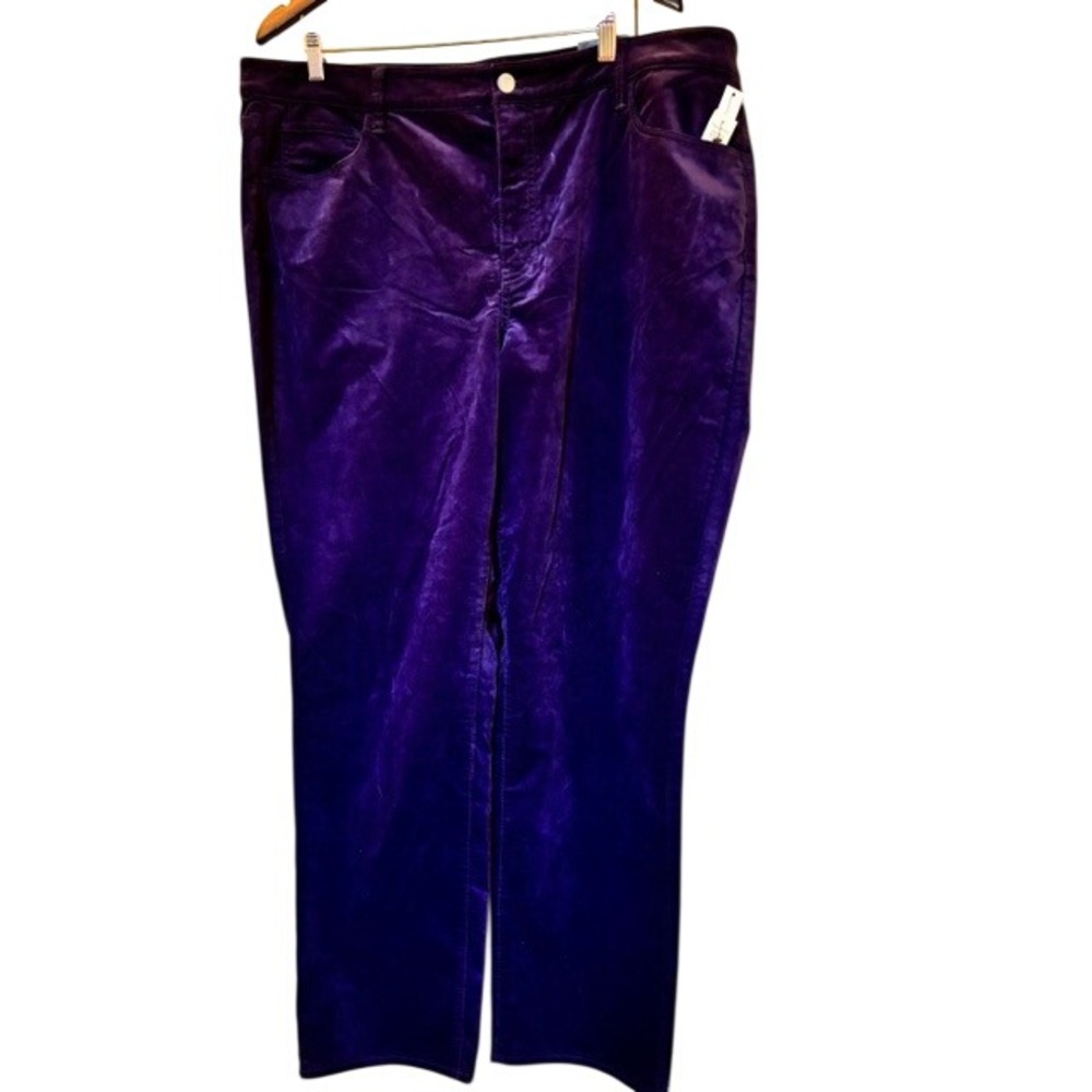 Talbots Velveteen Straight Leg Pants Purple High Waist Slimming Plus 18W NEW